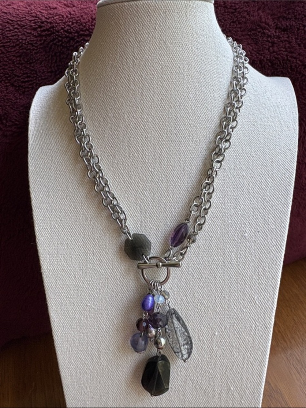 Lia Sophia Silver-Tone Multi-Charm Purple Pendant Necklace New in box